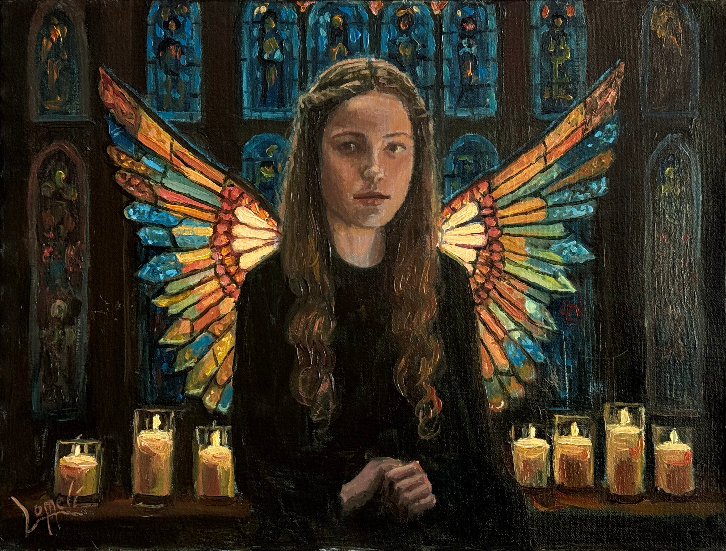 Hiran Lomeli - La manifestacion / oleo sobre tela - 40 x 30 cm