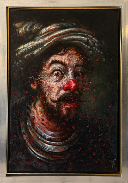 Lote 22: Jose Luis Malo - Payasos y petalos / Óleo sobre tela - 71 x 91 cm