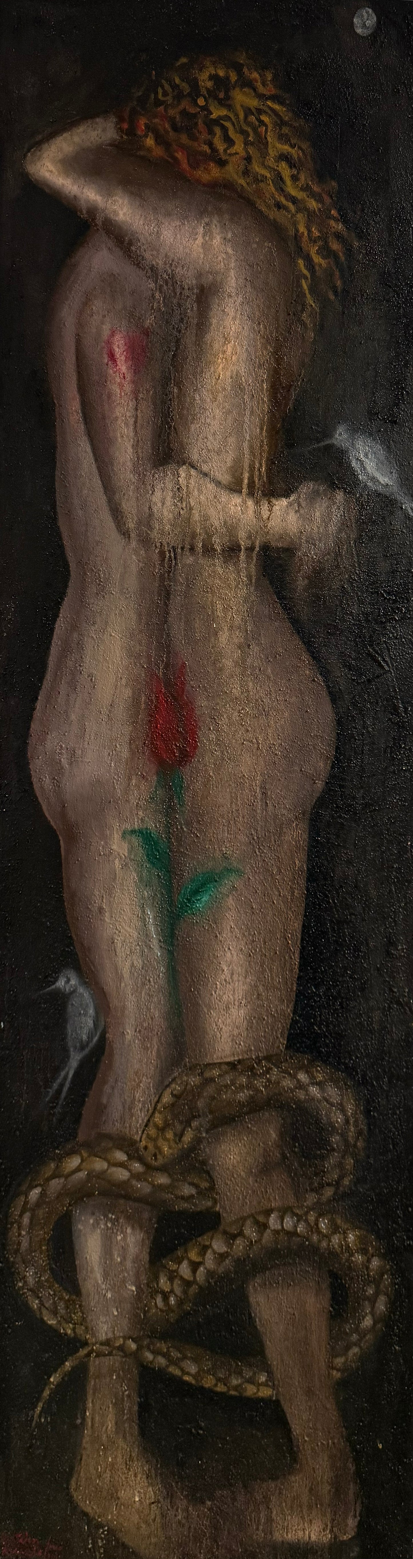 Esteban Arévalo - Abrazo del corazón / Óleo sobre tela - 150 x 50 cm