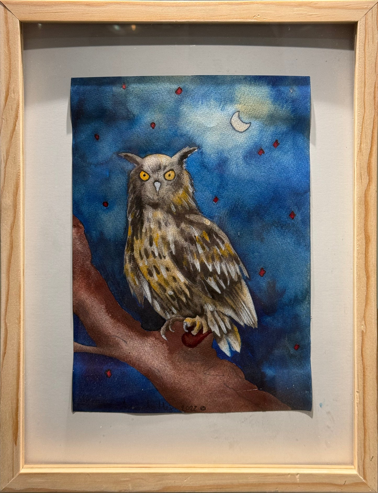 Esteban Arévalo - Buho / Acuarela sobre papel - 17 x 24 cm