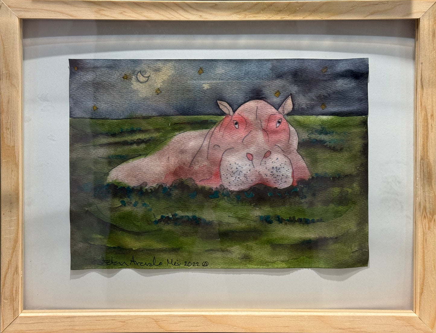 Esteban Arévalo - Hipopotamo / Acuarela sobre papel - 17 x 24 cm