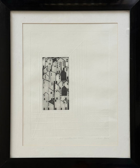 Lote 17: Laura Castellanos - Puerta con casas / Agua fuerte y gofrado a dos placas - 40 x 30 cm