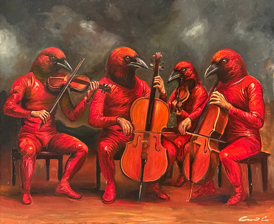 Lote 09: Aram Cortes - Cuarteto carmesí / Óleo sobre tela  - 80 x 100 cm