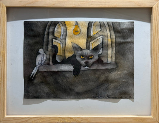 Esteban Arévalo - Pantera negra / Acuarela sobre papel - 17 x 24 cm