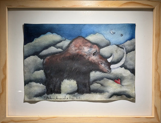 Esteban Arévalo - Rinocerente lanudo prehistorico / Acuarela sobre papel - 17 x 24 cm