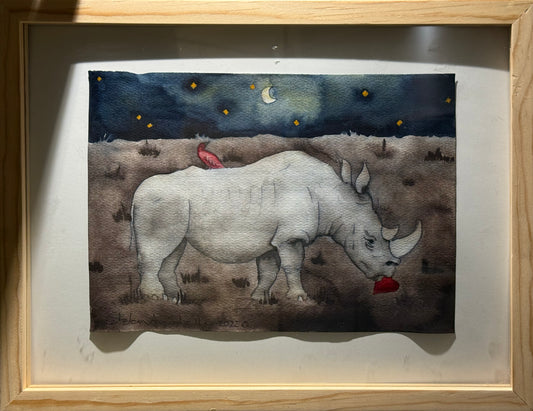 Esteban Arévalo - Rinocerente / Acuarela sobre papel - 17 x 24 cm