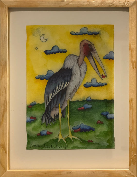 Esteban Arévalo - Cigueña marabu / Acuarela sobre papel - 24 x 17 cm