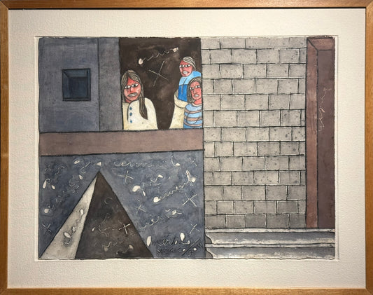 Javier Arévalo - Las chismosas del barrio / Acuarela sobre papel - 56 x 76 cm