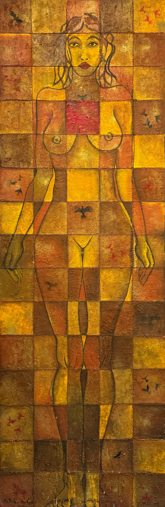 Esteban Arévalo - La mujer de los vitrales / Óleo sobre tela - 50 x 150 cm