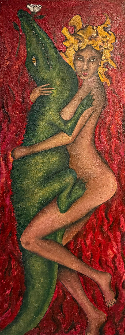 Esteban Arévalo - Me gustan lagartones / Óleo sobre tela - 50 x 150 cm