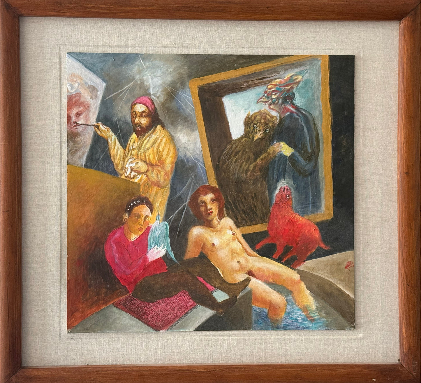 Daniel Kent - El pintor en su estudio / Acrílico sobre mazonite - 43 x 45 cm