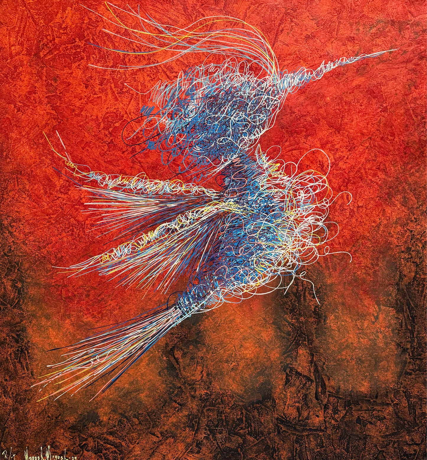 Manuel Miguel - Colibri solo / Mixografia - 80 x 74 cm