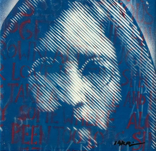 LOTE 090 / Iskar - 22:50 / Stencil, pintura en aerosol y resina sobre mosaico vintage histórico - 26 X 26 cm