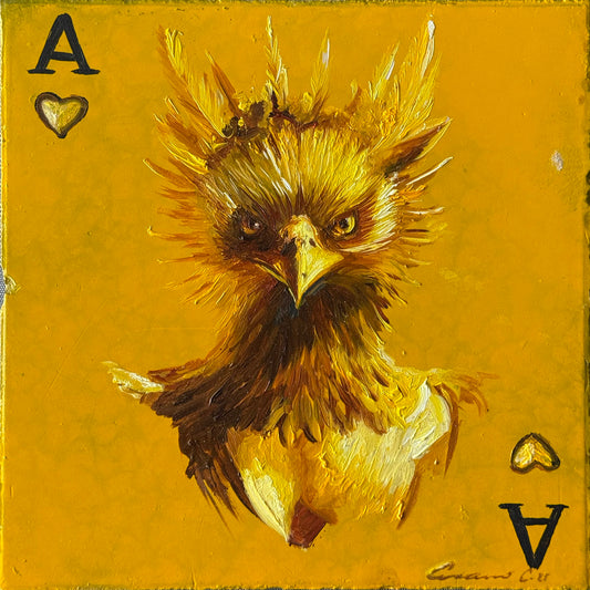 Aram Cortes - Tercia de aves (Tierra) / Óleo sobre mosaico vintage historico - 26 x 26 cm