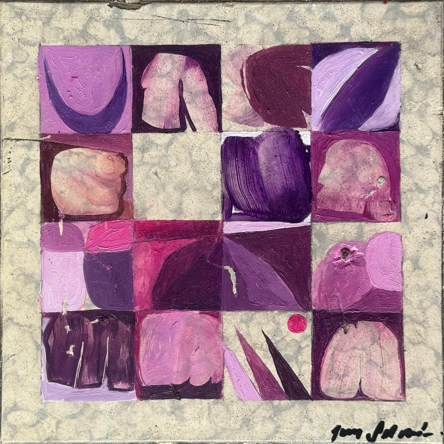 Juan Salmón - Vestigios II / Óleo sobre mosaico vintage historico - 26 x 26 cm