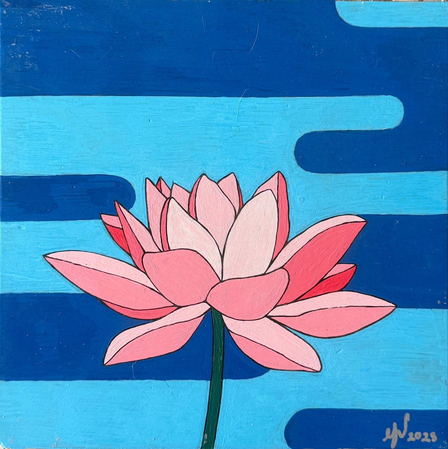 LOTE 018 / Myrna Valdez - Flor de loto / Acrílico sobre mosaico vintage histórico - 26 x 26 cm