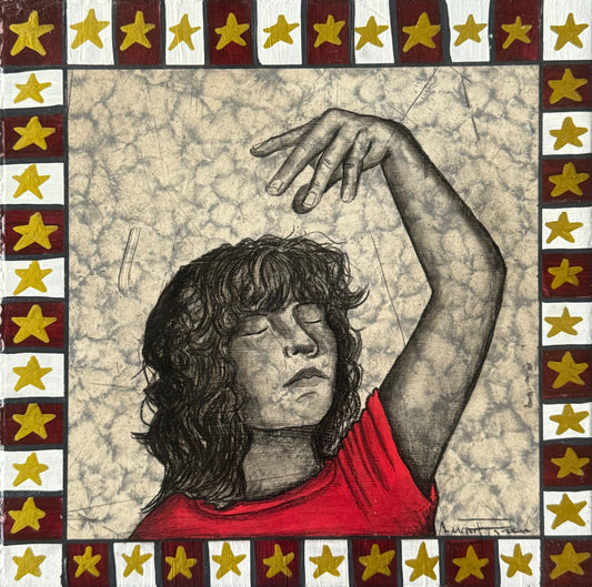 LOTE 057 / Araceli Figueroa - Autohipnosis / Acrílico, carboncillo y lápiz graso sobre mosaico vintage histórico - 26 x 26 cm