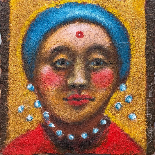 Daniel Kent - Dama Oriental / Acrílico sobre mosaico vintage historico - 26 x 26 cm
