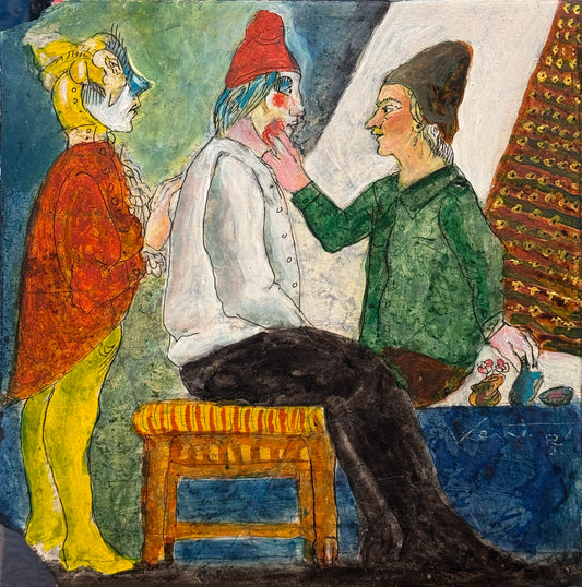 Lote AD2 / Daniel Kent - La maquillista / Tinta y acrílico sobre mosaico vintage histórico - 26 x 26 cm