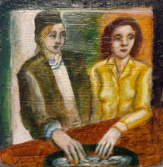 Daniel Kent - El ritual del agua / Gouache sobre mosaico vintage historico - 26 x 26 cm