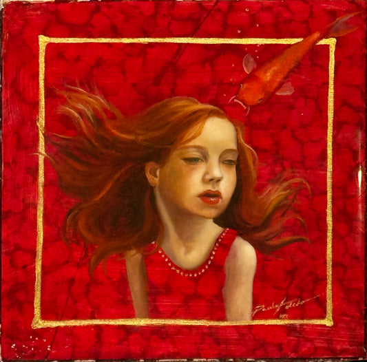 LOTE 045 / Pau Toledo - Rojo / Óleo sobre mosaico vintage histórico - 26 x 26 cm