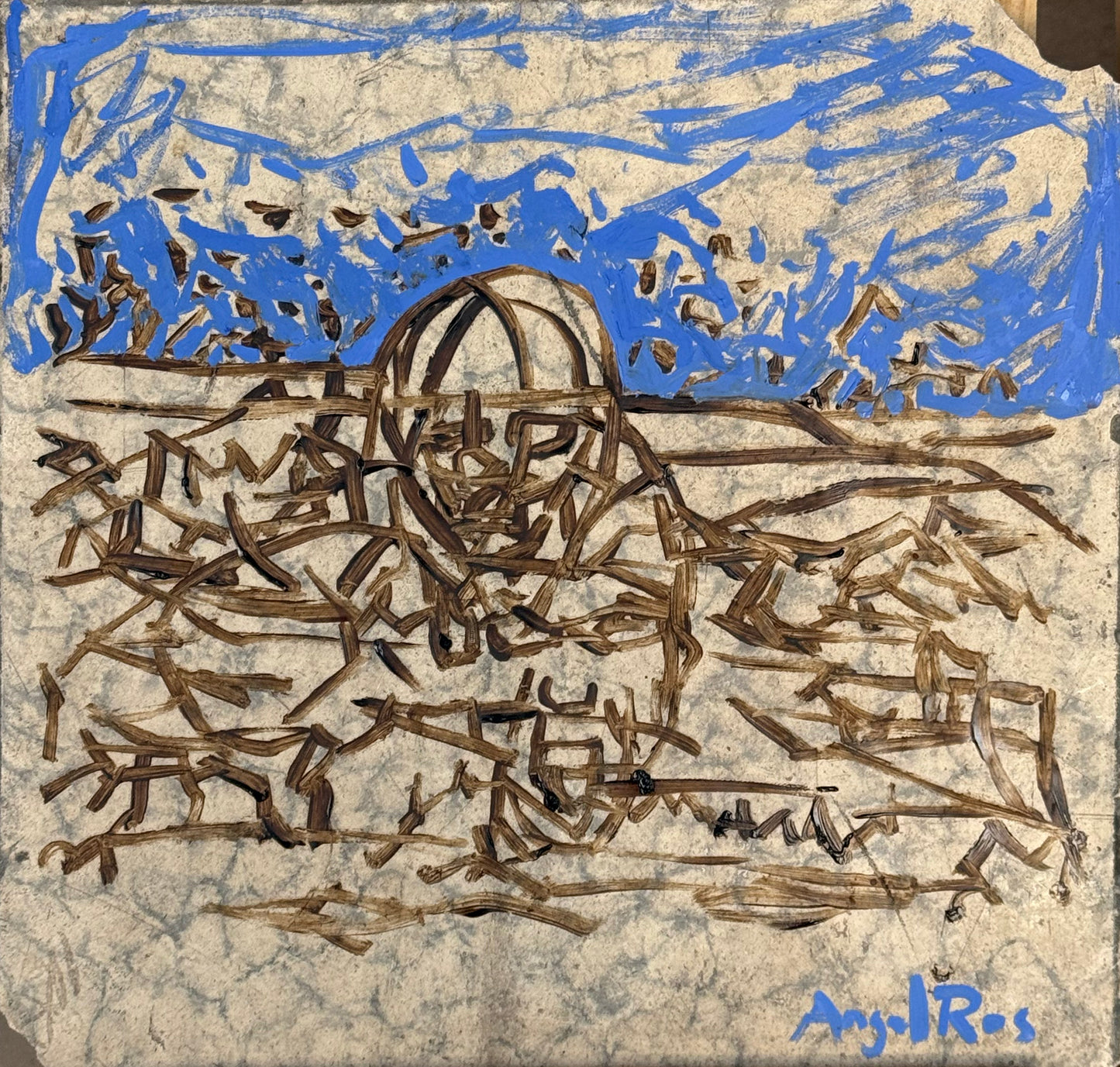 LOTE 129 / Angel Ros - Nadador / Óleo sobre mosaico vintage histórico - 26 x 26 cm