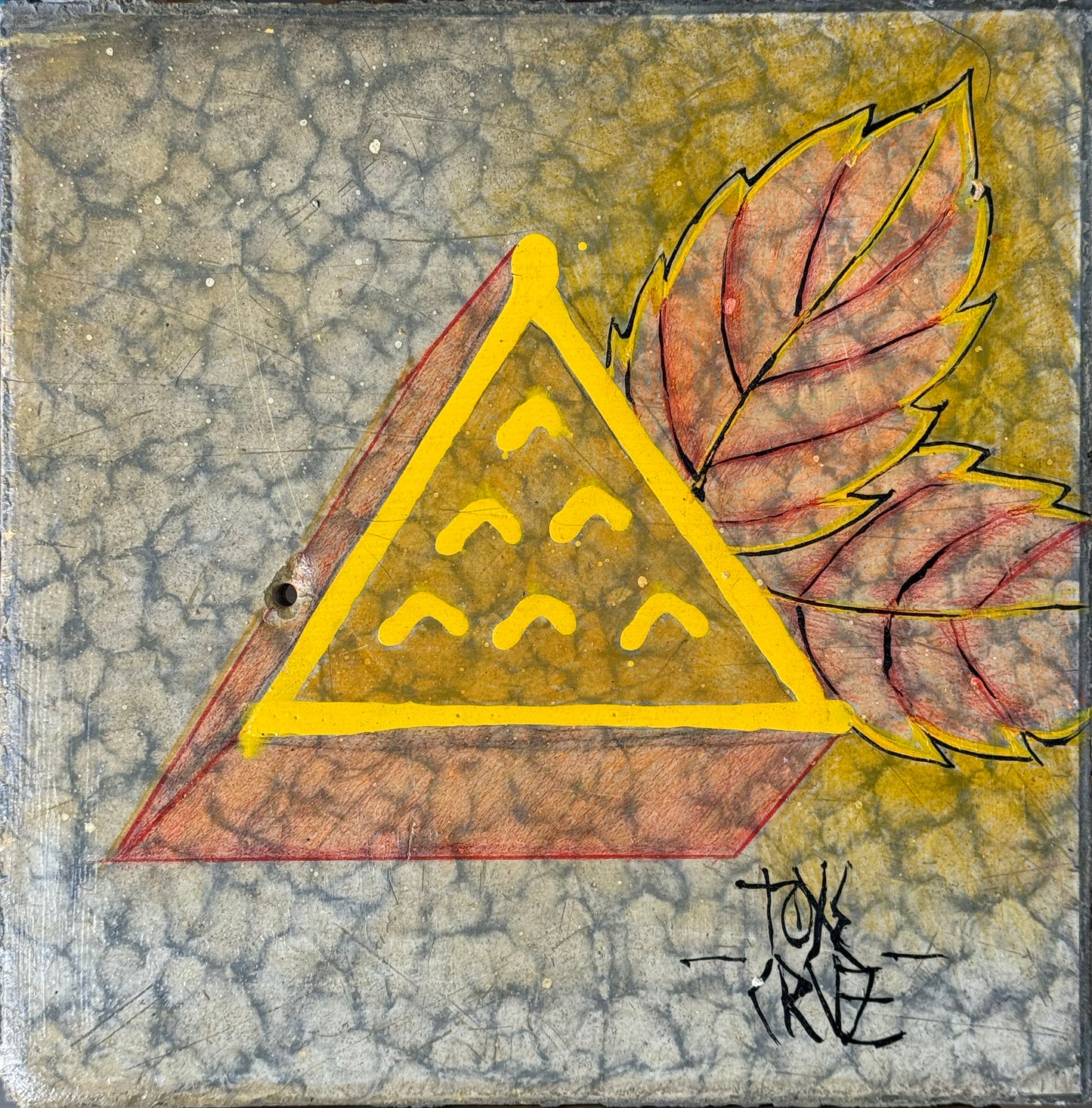 LOTE 044 / Toxe Cruz -  Nave madre II / Mixta sobre mosaico vintage histórico - 26 x 26 cm