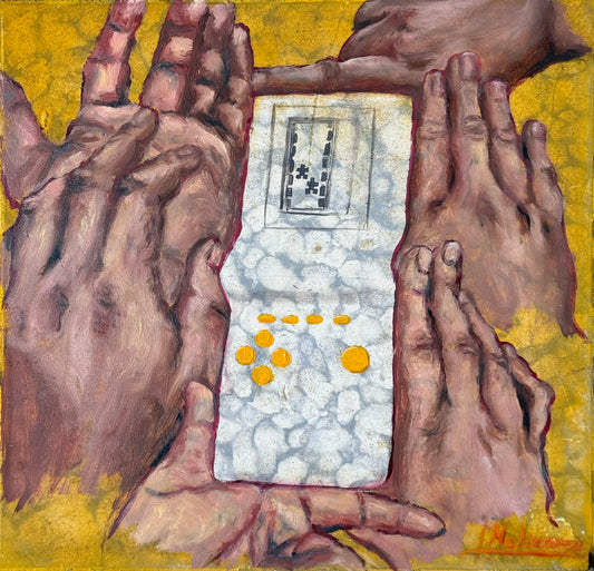 Xavier Molinares - Ecos del recuerdo cálido / Óleo sobre mosaico vintage historico - 26 x 26 cm