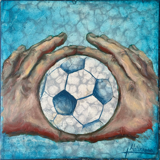 LOTE 116 / Xavier Molinares - Cos de la nostalgia alegre / Óleo sobre mosaico vintage histórico - 26 x 26 cm