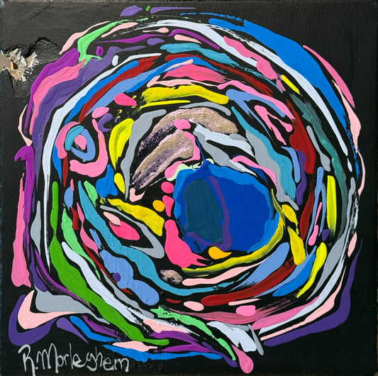 Roberto Morleghem - Planetas I / Acrílico sobre mosaico vintage histórico - 26 x 26 cm