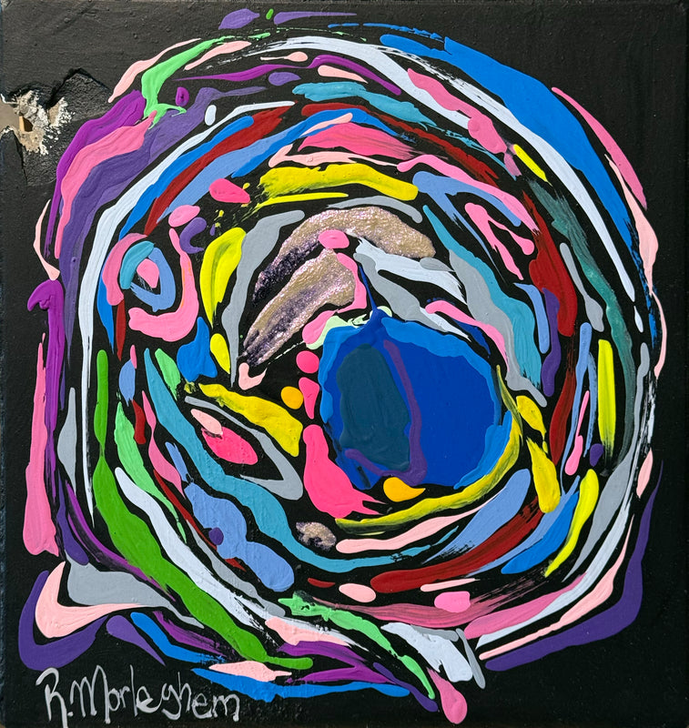 Roberto Morleghem – Planetas I / Acrílico sobre mosaico vintage histórico – 26 x 26 cm – 1/1