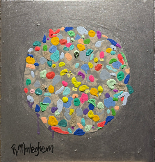 Roberto Morleghem - Planetas III / Acrílico sobre mosaico vintage histórico - 26 x 26 cm