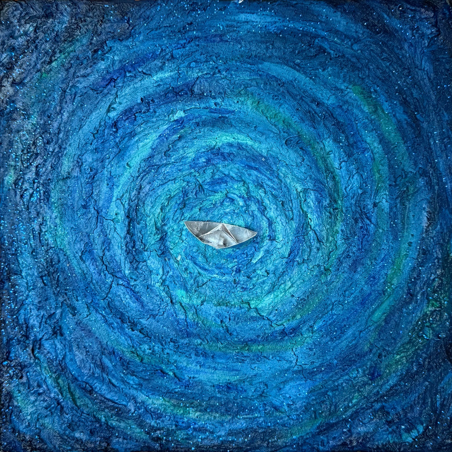 Esteban Arévalo - Barquito / Mixta sobre mosaico vintage histórico  - 26 x 26 cm