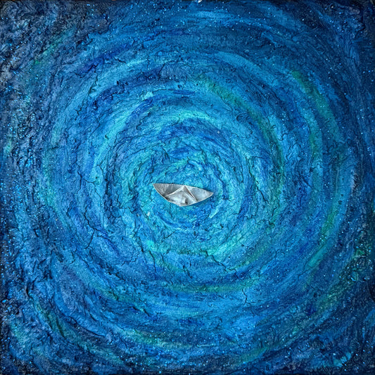 LOTE 043 / Esteban Arévalo - Barquito / Mixta sobre mosaico vintage histórico  - 26 x 26 cm