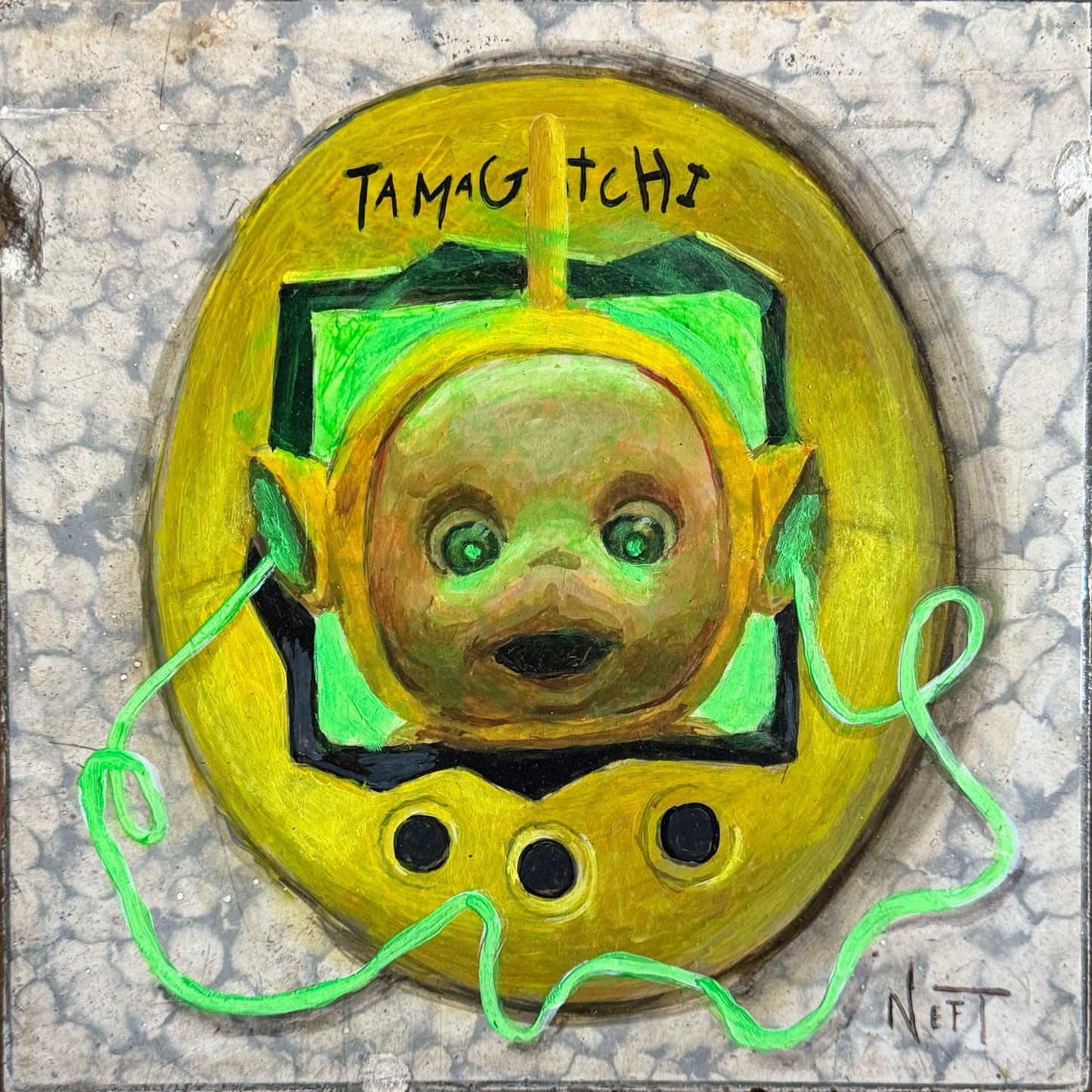 LOTE 124 / Nicolás Topete - Amuleto 3 / Acrílico y óleo sobre mosaico vintage histórico - 26 x 26 cm