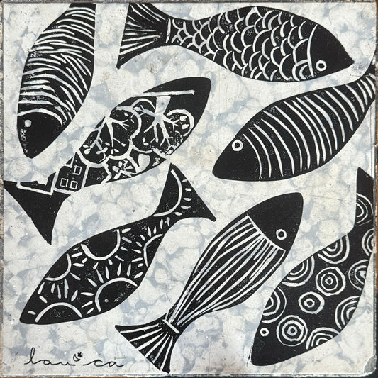 LOTE 064 / Laura Castellanos - ST / Linóleo sobre mosaico vintage histórico - 26 x 26 cm