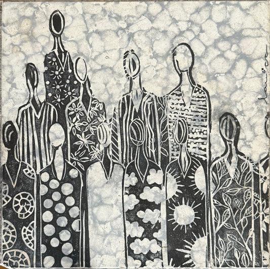 LOTE 106 / Laura Castellanos - ST / Linóleo sobre mosaico vintage histórico - 26 x 26 cm