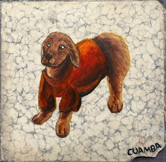 LOTE 037 / David Cuamba - Ramiro (Perro con camisa 1) / Acrílico sobre mosaico vintage histórico - 26 x 26 cm