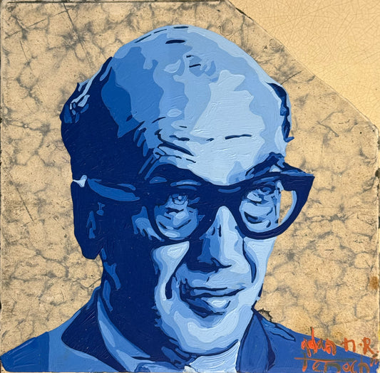 LOTE 042 / Adan Navarro Tenoch -  Maestro Barragán 2 / Óleo sobre mosaico vintage histórico - 26 x 26 cm