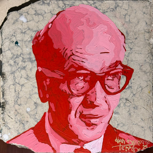 LOTE 032 / Adan Navarro Tenoch -  Maestro Barragán 1 / Óleo sobre mosaico vintage histórico - 26 x 26 cm