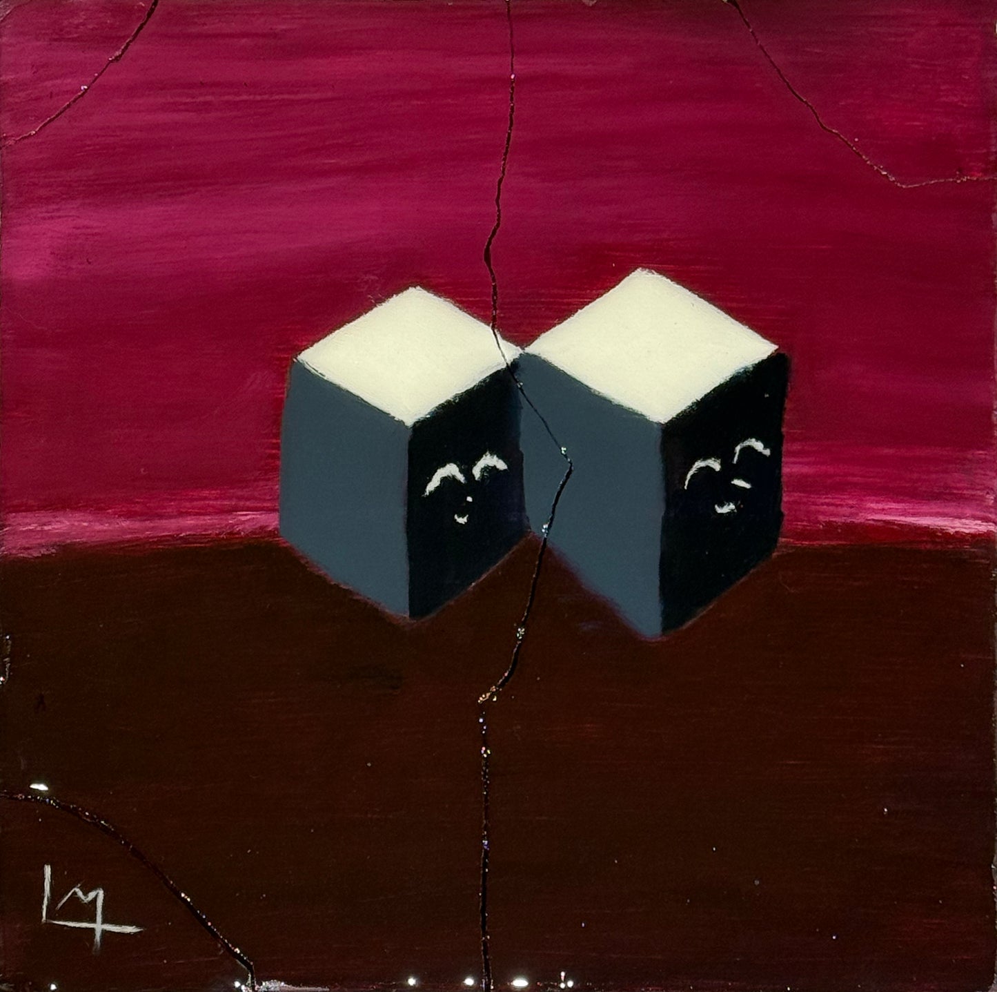 LM - Recuerdo roto / Óleo sobre mosaico vintage historico - 26 x 26 cm