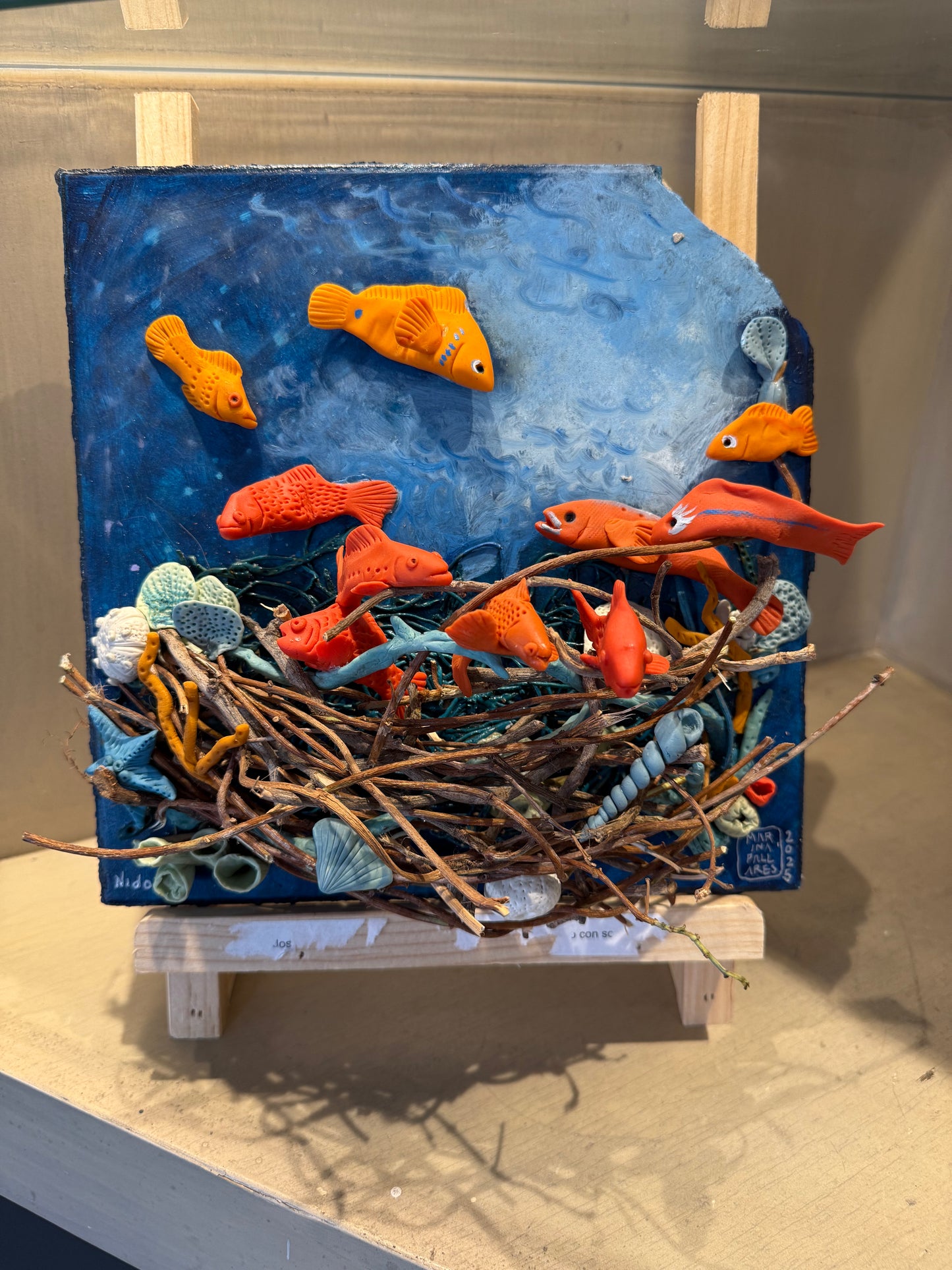 LOTE 024 / Marina Pallares - Mar #2 / Pasta Francesa y óleo sobre mosaico vintage histórico - 26 x 26 cm