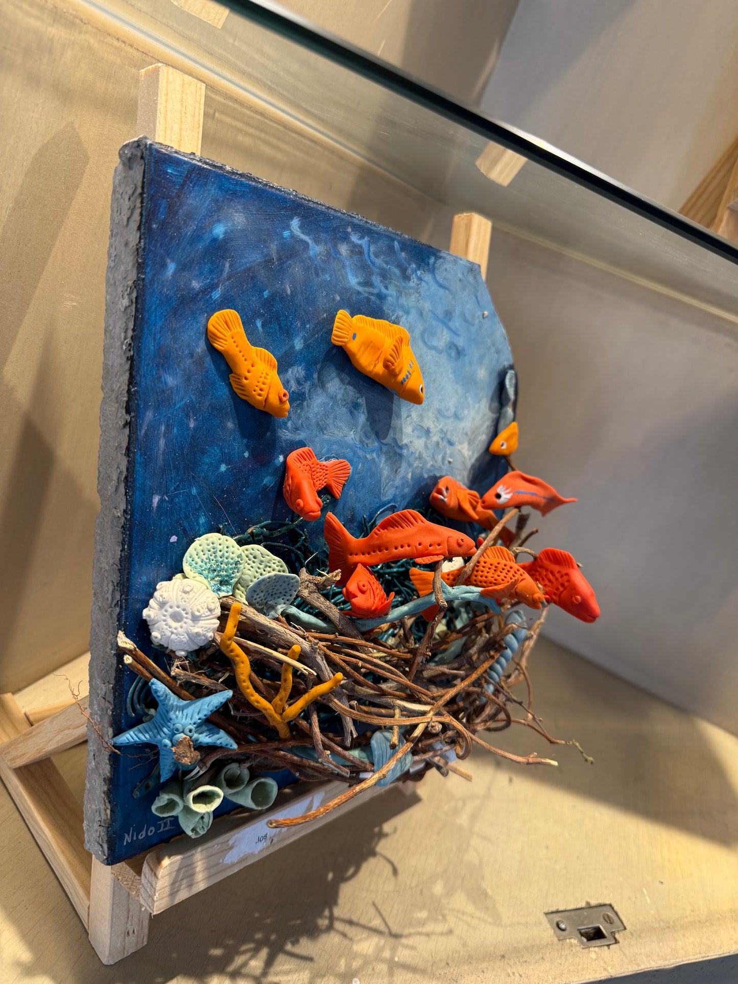 LOTE 024 / Marina Pallares - Mar #2 / Pasta Francesa y óleo sobre mosaico vintage histórico - 26 x 26 cm