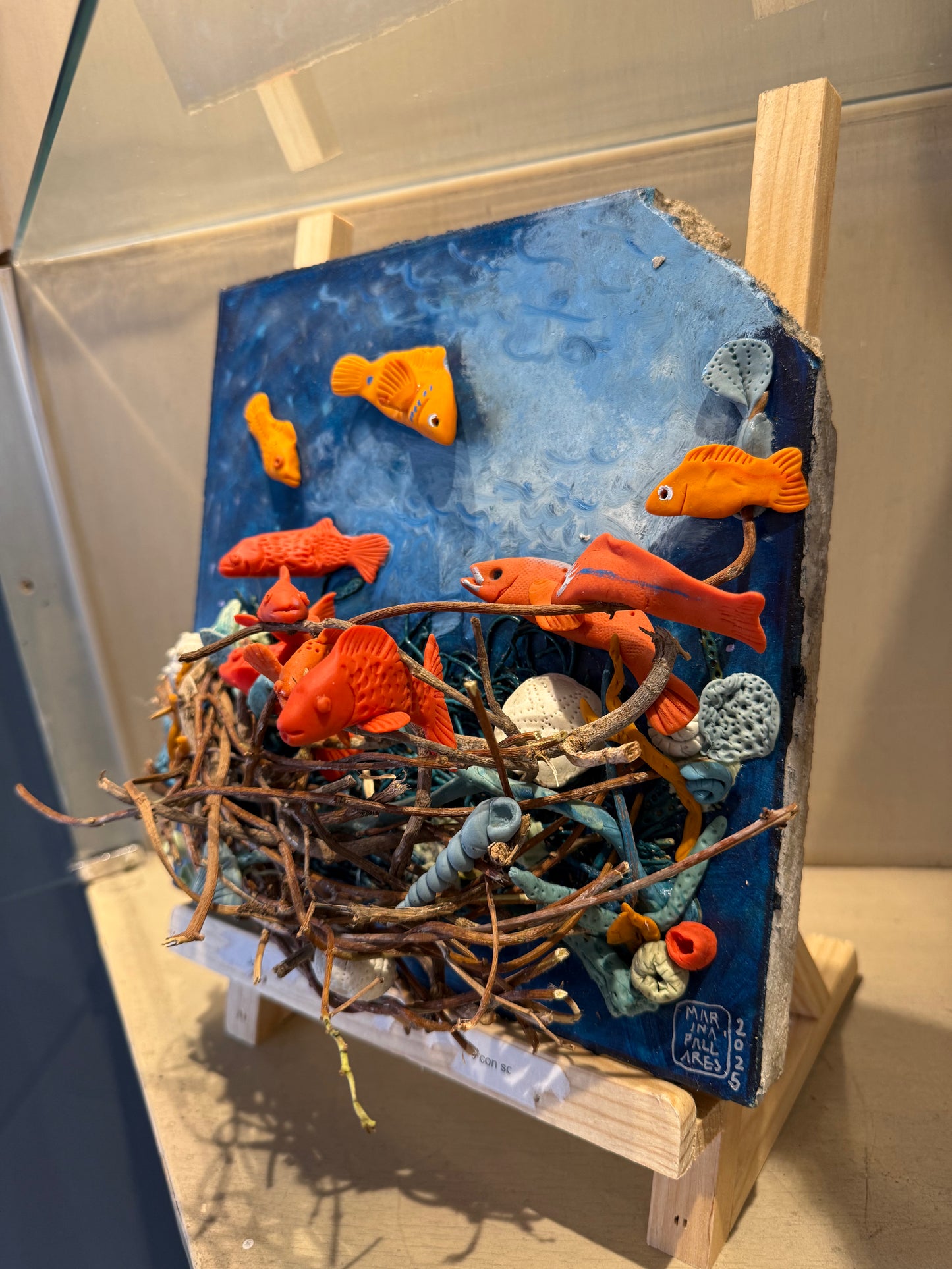 LOTE 024 / Marina Pallares - Mar #2 / Pasta Francesa y óleo sobre mosaico vintage histórico - 26 x 26 cm