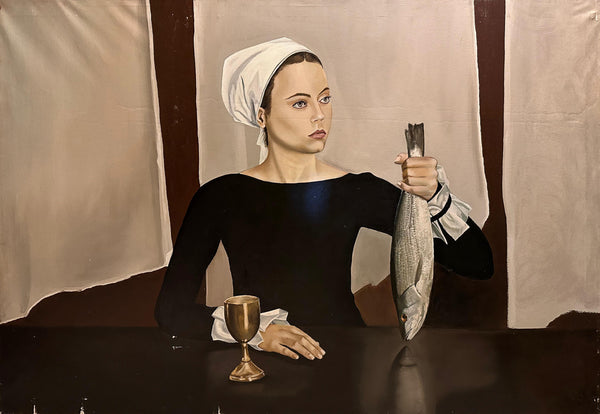 José Nicolas Montes – Mujer con pezcado y copa / Óleo sobre tela – 127 x 97 cm – 1/1