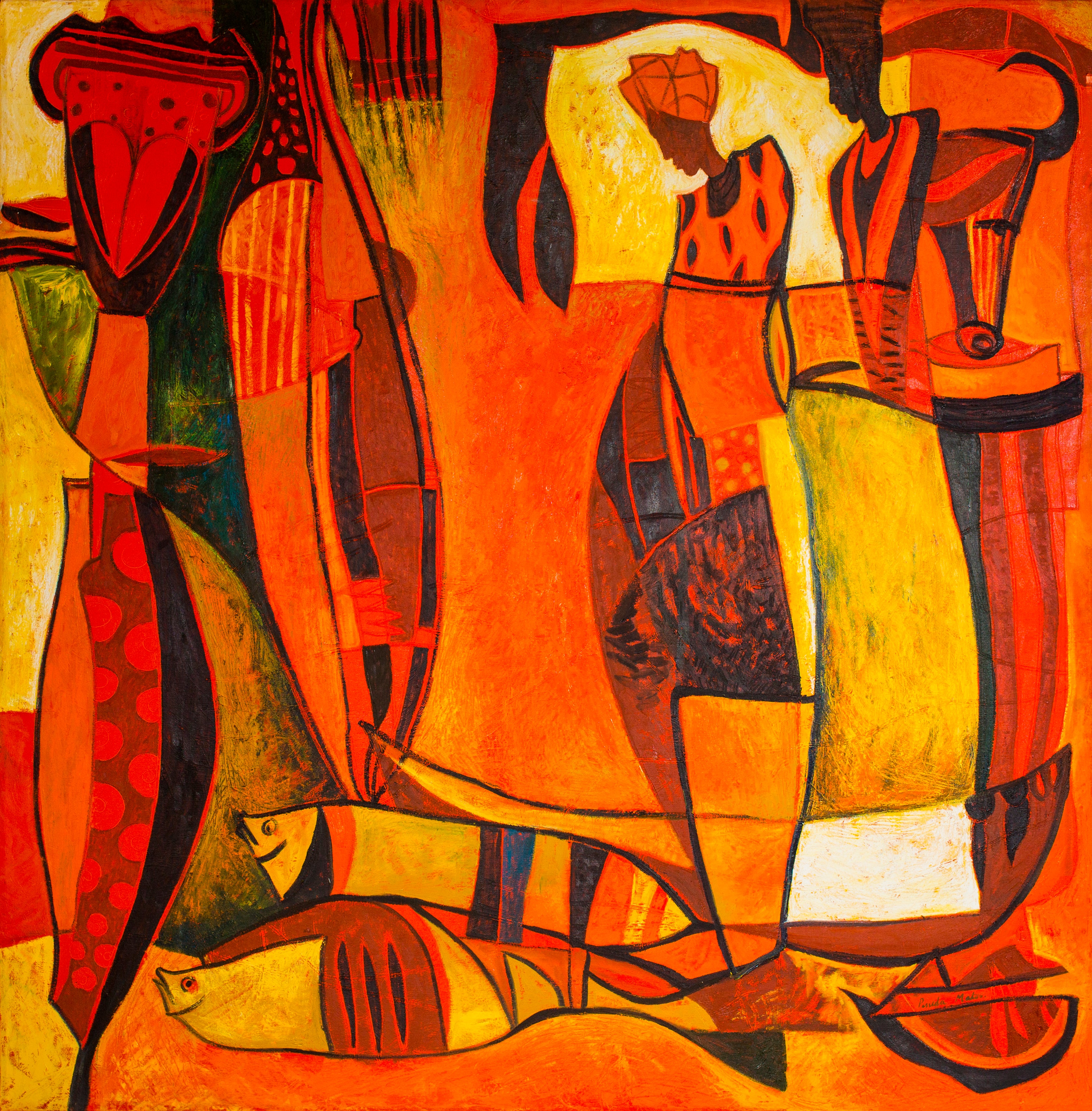 Tomas Pineda Matus – La barca en el río rojo / Óleo sobre tela sobre tela – 150 x 150 cm – 46023