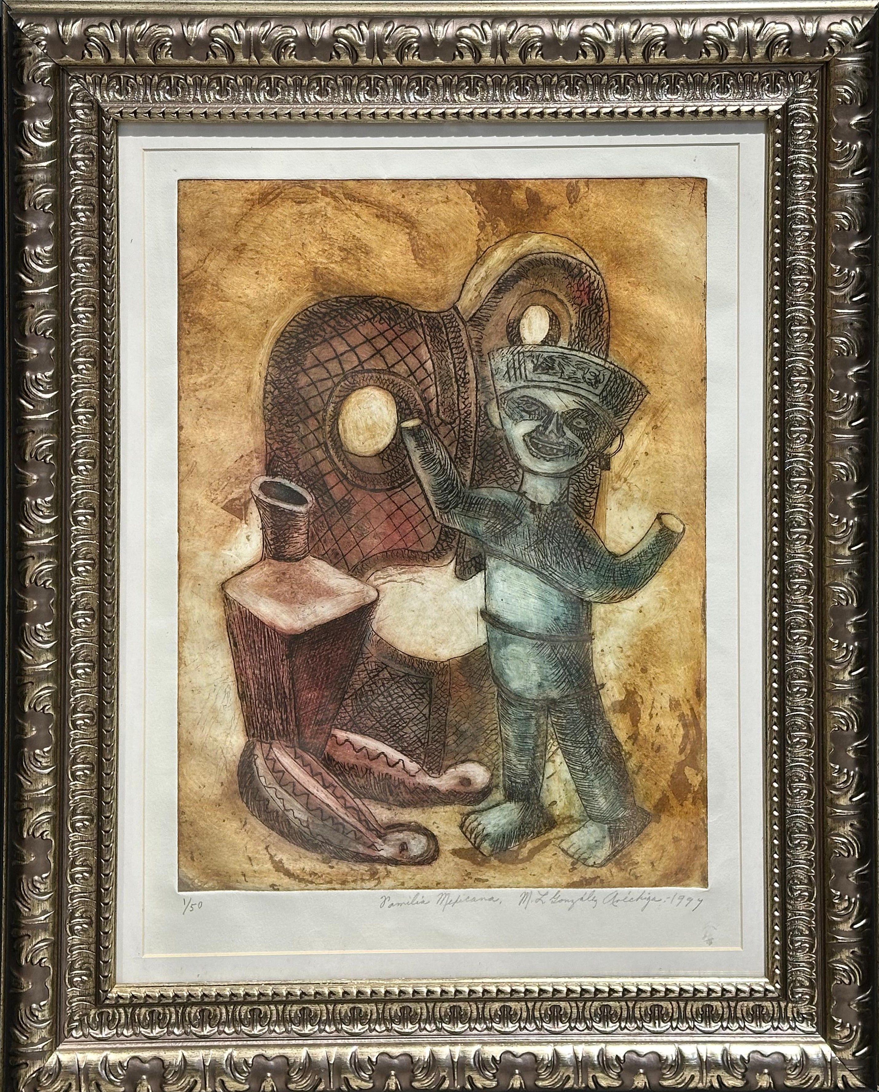 María Luisa González Arechiga - Familia mexicana / Grabado sobre papel  - 29 x 22 cm