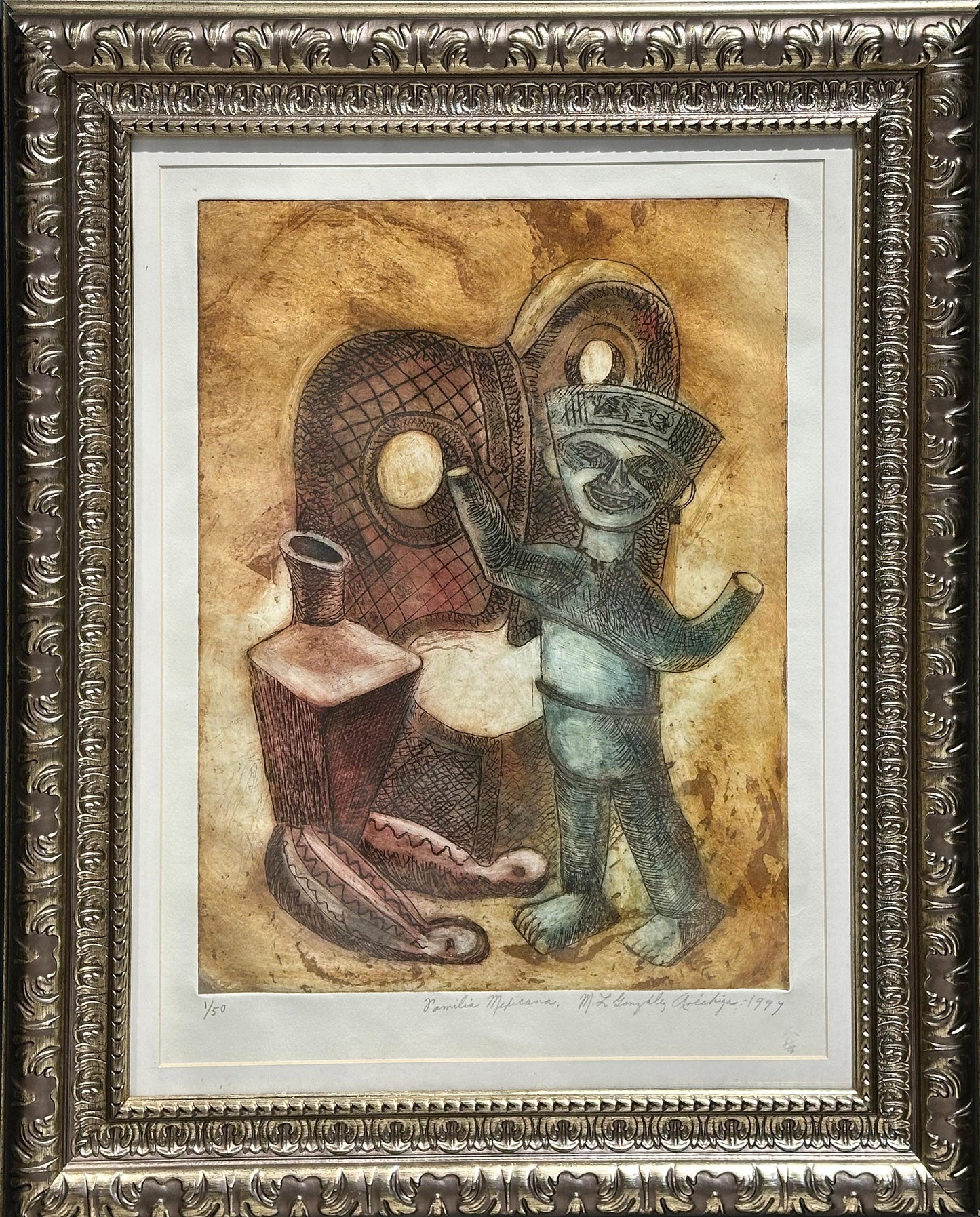 María Luisa González Arechiga - Familia mexicana / Grabado sobre papel  - 29 x 22 cm