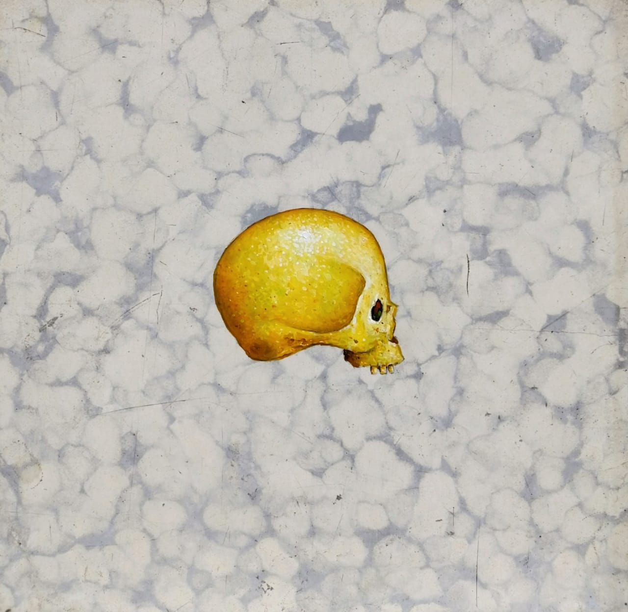 Dan Montellano – Vanitas / Óleo sobre mosaico vintage histórico – 26 x 26 cm – 1/1