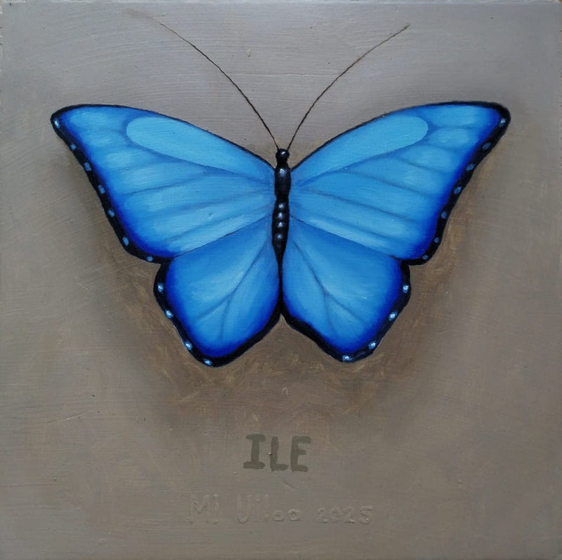 Moises Ulloa – Recuerdo I (Azul) / Mixta sobre mosaico vintage histórico – 26 x 26 cm – 1/1